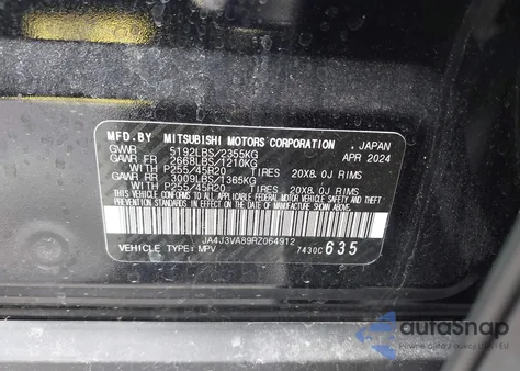 2024 Mitsubishi Outlander Se 2.5 2Wd/Se Black Edition S-Awc/Se Black Edition W/Pano Roof from USA, damaged, VIN JA4J3VA89RZ064912